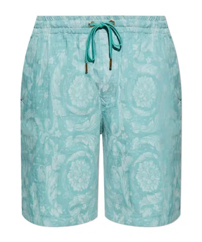 Versace Barocco Chambray Shorts In Blue