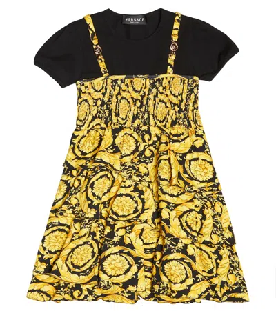 Versace Kids' Barocco Cotton-blend Dress In Nero+oro