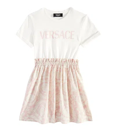 Versace Kids' Barocco Cotton Dress In White