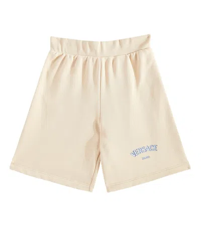 Versace Kids' Barocco Cotton Jersey Shorts In Beige