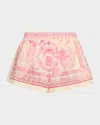 Versace Printed Cotton And Silk-blend Voile Shorts In Pink