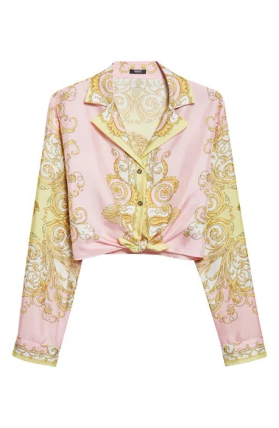 Versace Barocco Crop Silk Button-up Shirt In Multi