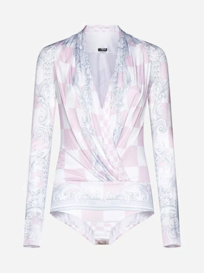 VERSACE BAROCCO DAMIER PRINT VISCOSE BODYSUIT