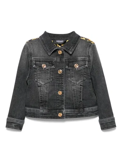 Versace Babies' Barocco Denim Jacket In Black