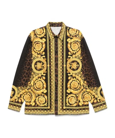 Versace Barocco Denim Shirt In Multicolor