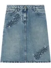 Versace Barocco Denim A-line Midi Skirt In Blue