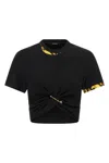 Versace Safety Pin Crop T-shirt With Drawstring Waist In Black