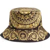 Versace Men Printed Polyester Bucket Hat In Black Gold