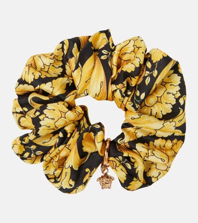 Versace Barocco Embellished Satin Scrunchie In Black