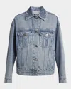 Versace Barocco Embossed Denim Jacket In Medium Blue