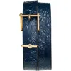 Versace Barocco Embossed Leather Belt In Blue