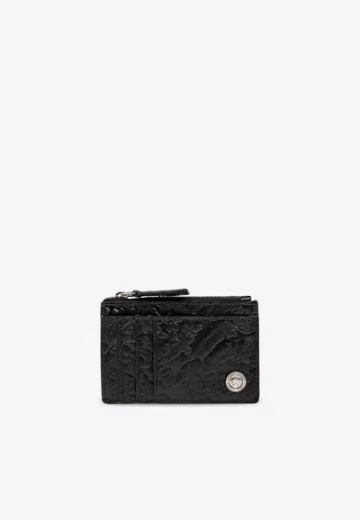 Versace Barocco-embossed Leather Cardholder In Black