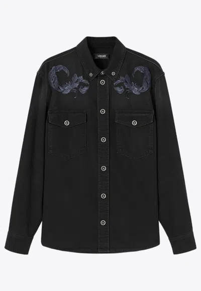 VERSACE BAROCCO EMBROIDERED DENIM OVERSHIRT