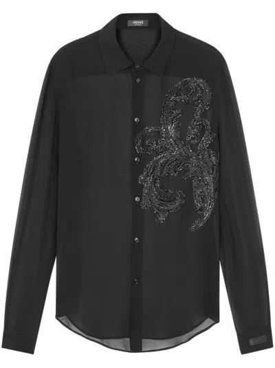 Versace Barocco-embroidered Shirt In Black