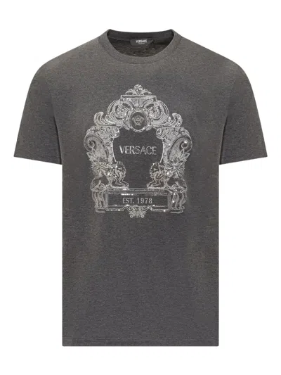 Versace Barocco-embroidered T-shirt In Grey