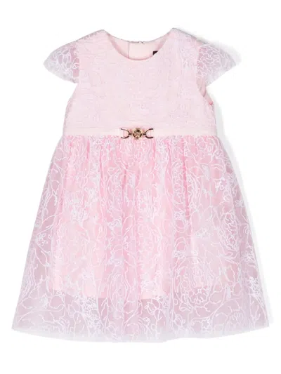 Versace Babies' Barocco Flocked Tulle Dress In Pink