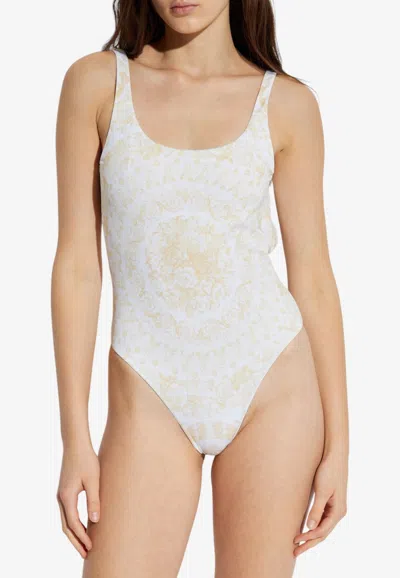 Versace Barocco Floral One-piece Swimsuit In White