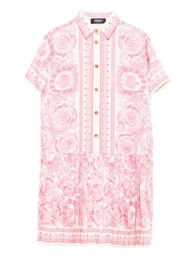 Versace Kids' Barocco Foulard Dress In Pink