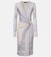 Versace Barocco Gathered Jersey Midi Dress In Grey