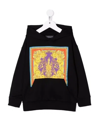 Versace Barocco Goddess Cotton Hoodie In Black