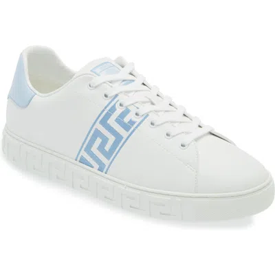 Versace Barocco Greca Jacquard Low Top Sneaker In White Blue Hydrangea