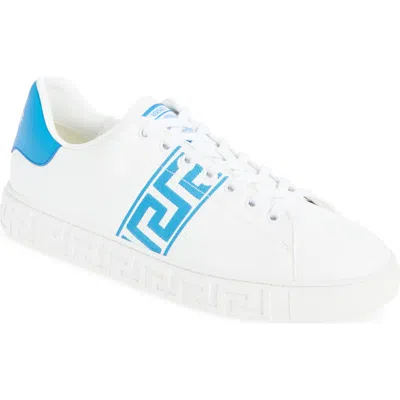 Versace Barocco Greca Jacquard Low Top Sneaker In White Ocean Blue