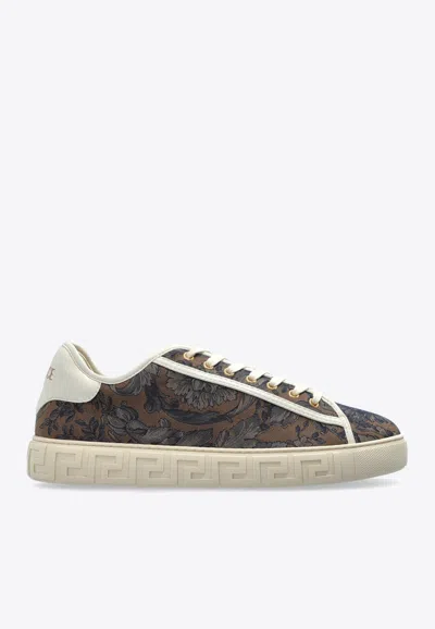 Versace Barocco Greca Low-top Sneakers In Brown