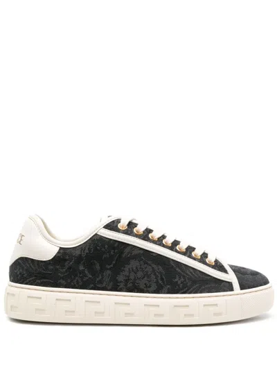 VERSACE GRECA JACQUARD CANVAS SNEAKERS