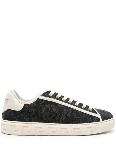 Versace Barocco Greca Jacquard Lace-up Sneakers In White