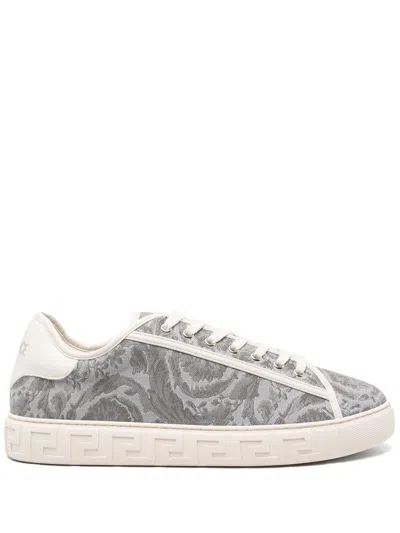 Versace Grey Barocco Grecca Sneakers In Grey/concrete