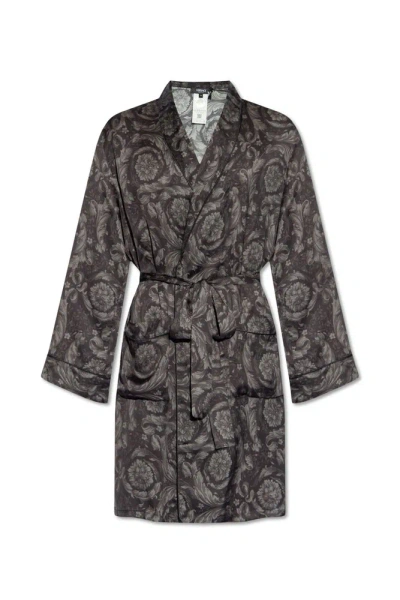 Versace Barocco Satin Robe In Grey
