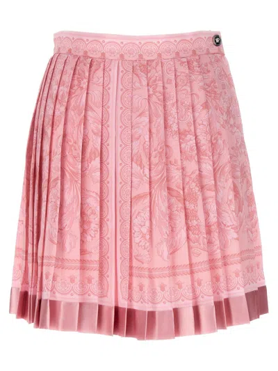 Versace Barocco High-waist Pleated Mini Skirt In Rosa