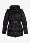Versace Barocco-print Belted Puffer Jacket In Black