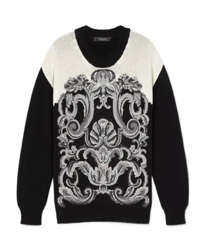 Versace Barocco Intarsia-knit Jumper In Black