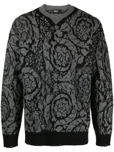 VERSACE BAROCCO-INTARSIA WOOL JUMPER