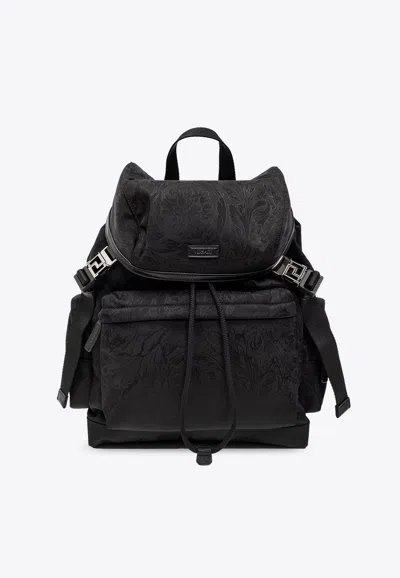 Versace Barocco Jacquard Backpack In Black