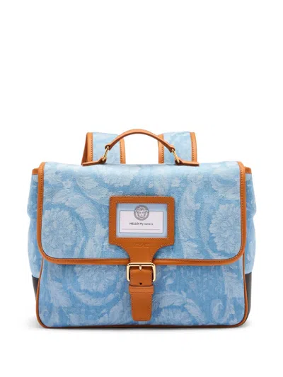 Versace Kids' Barocco Jacquard Backpack In Blue