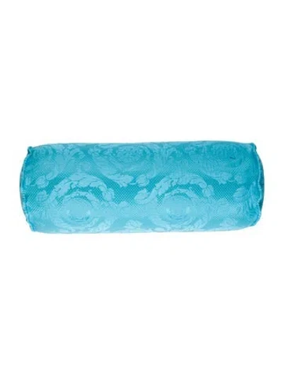 Pre-owned Versace Barocco Jacquard Bolster Pillow In Blue