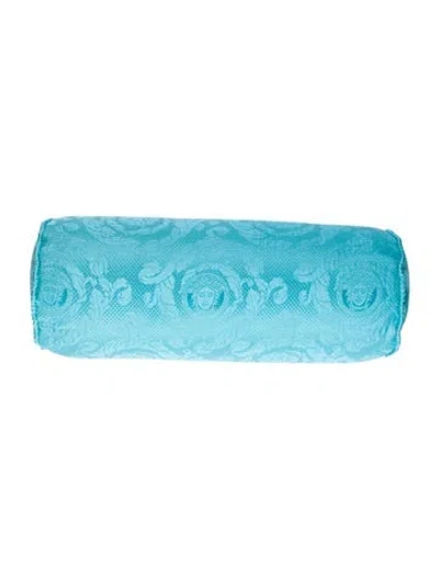 Pre-owned Versace Barocco Jacquard Bolster Pillow In Blue