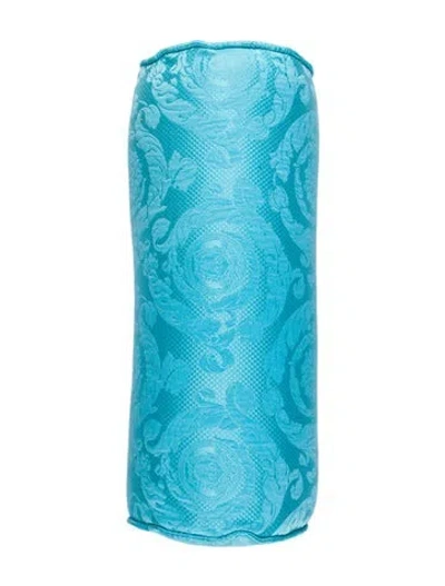 Pre-owned Versace Barocco Jacquard Bolster Pillow In Blue
