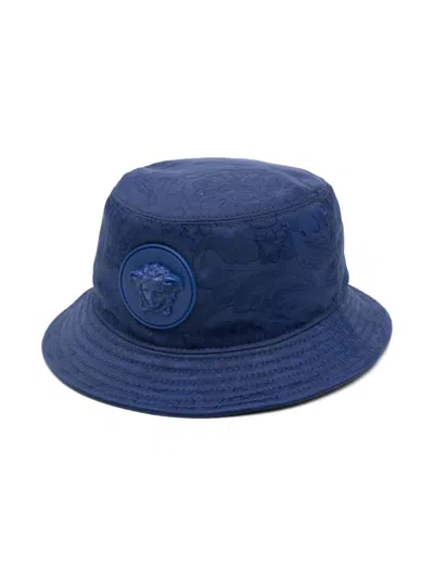 Versace Babies' Barocco-jacquard Bucket Hat In Blue