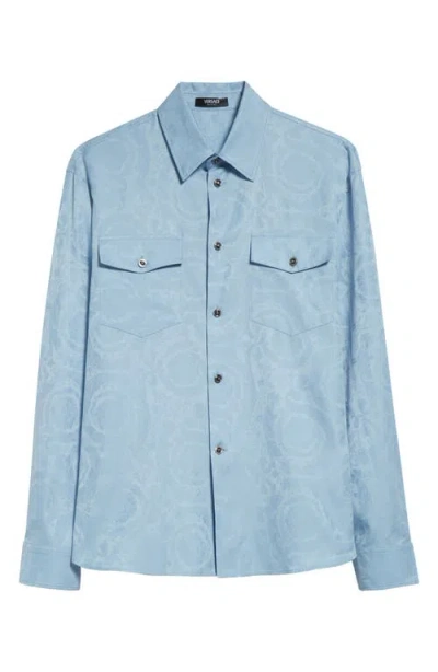 Versace Barocco Jacquard Button-up Shirt In Light Blue