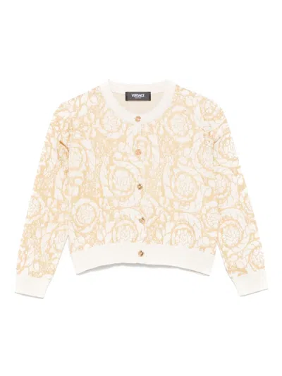 Versace Kids' Barocco Jacquard Cardigan In Neutral