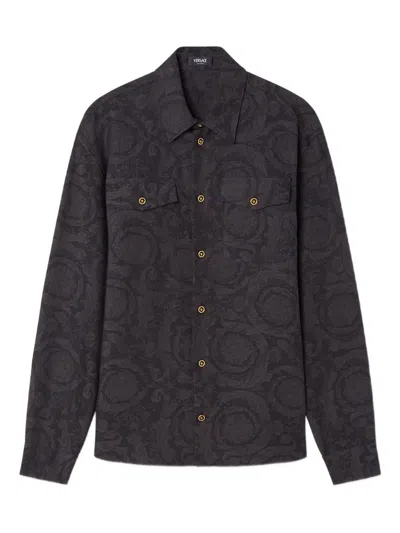 Versace Gray Barocco Jacquard Overshirt In 1e880-anthracite