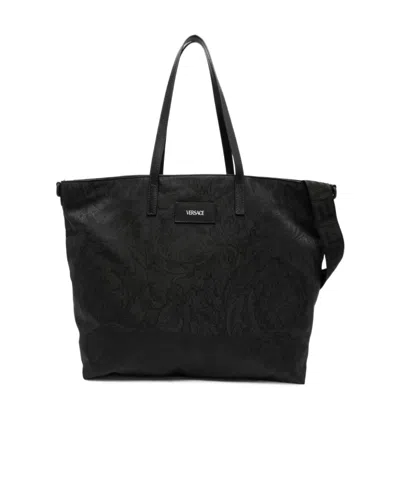 Versace Barocco Jacquard Changing Bag In Black