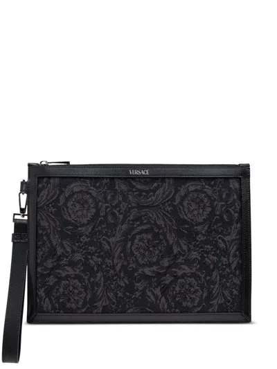 Versace Barocco-jacquard Clutch Bag In Black