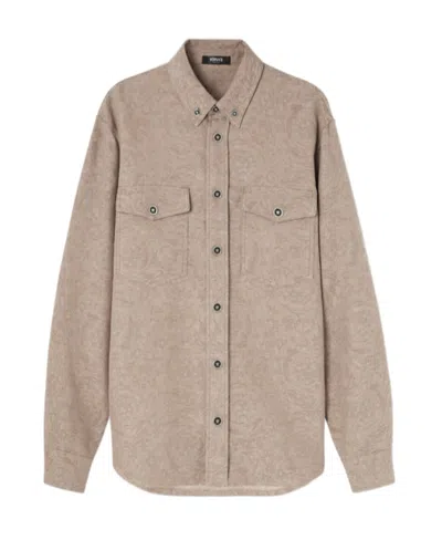 Versace Barocco-jacquard Cotton Shirt In Nude