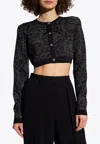 Versace Lurex Cropped Cardigan With Barocco Motif In Black