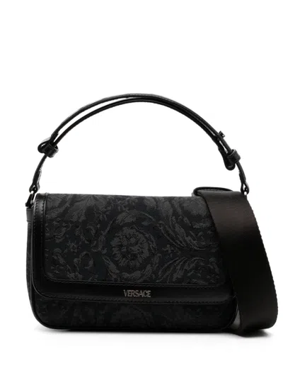Versace Barocco Jacquard Crossbody Bag In Black