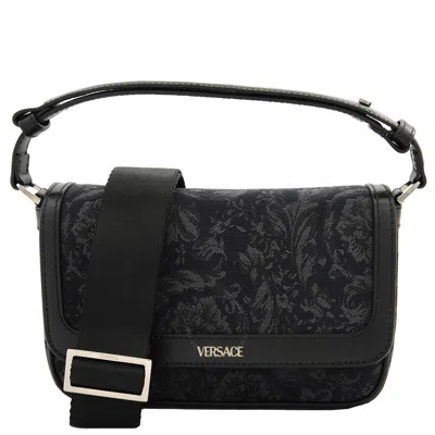 Versace Barocco-jacquard Crossbody Bag In Grey/black